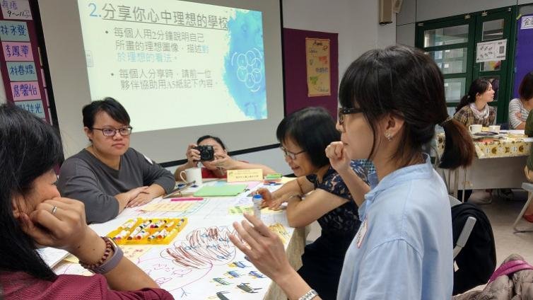 ▲ 台北協作中心首辦「國中課程核心小組工作坊」，讓老師有空間發想教育願景。程遠茜攝